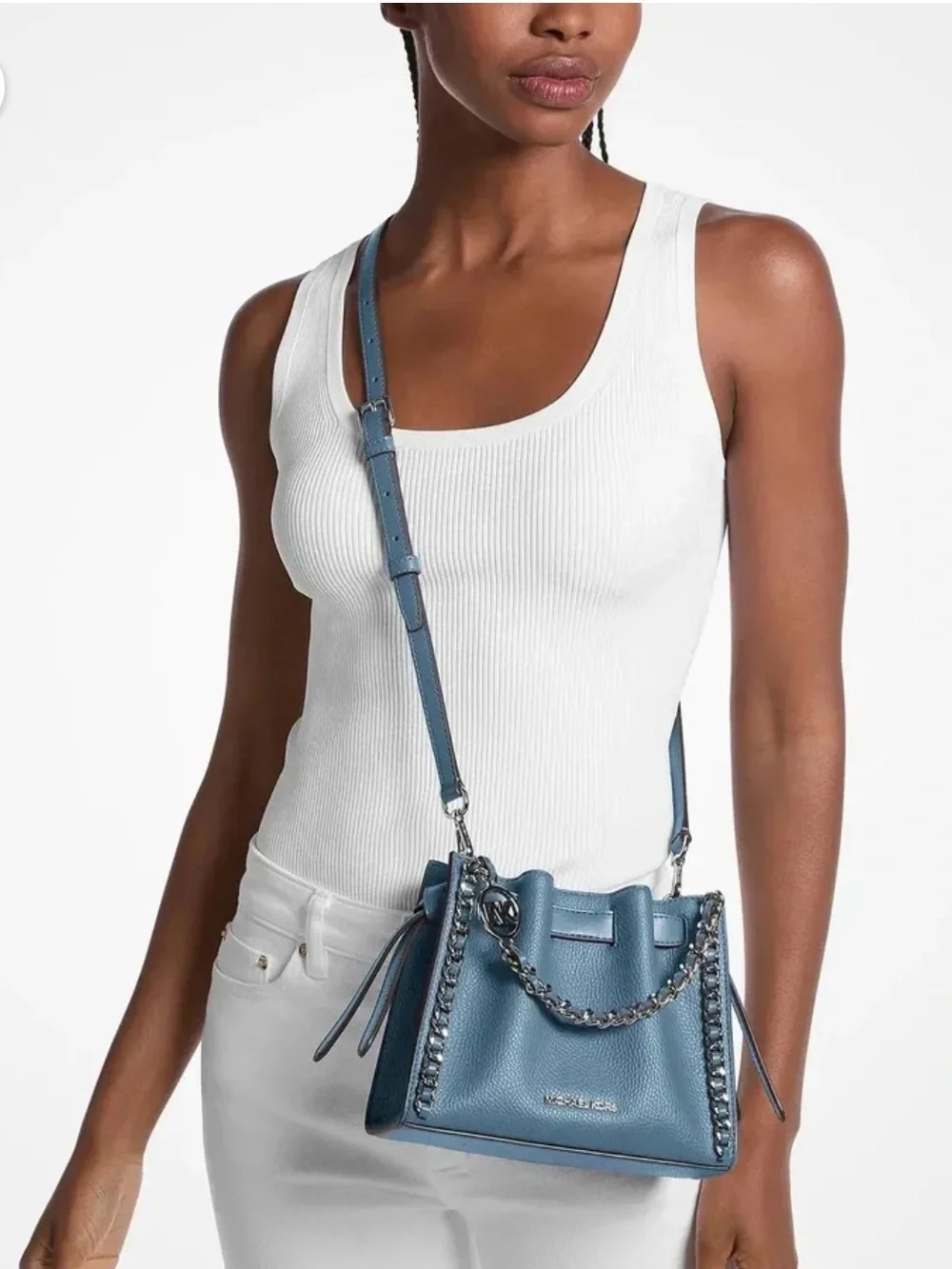 Michael Kors Mina Small Convertible Crossbody Bag Messenger Navy